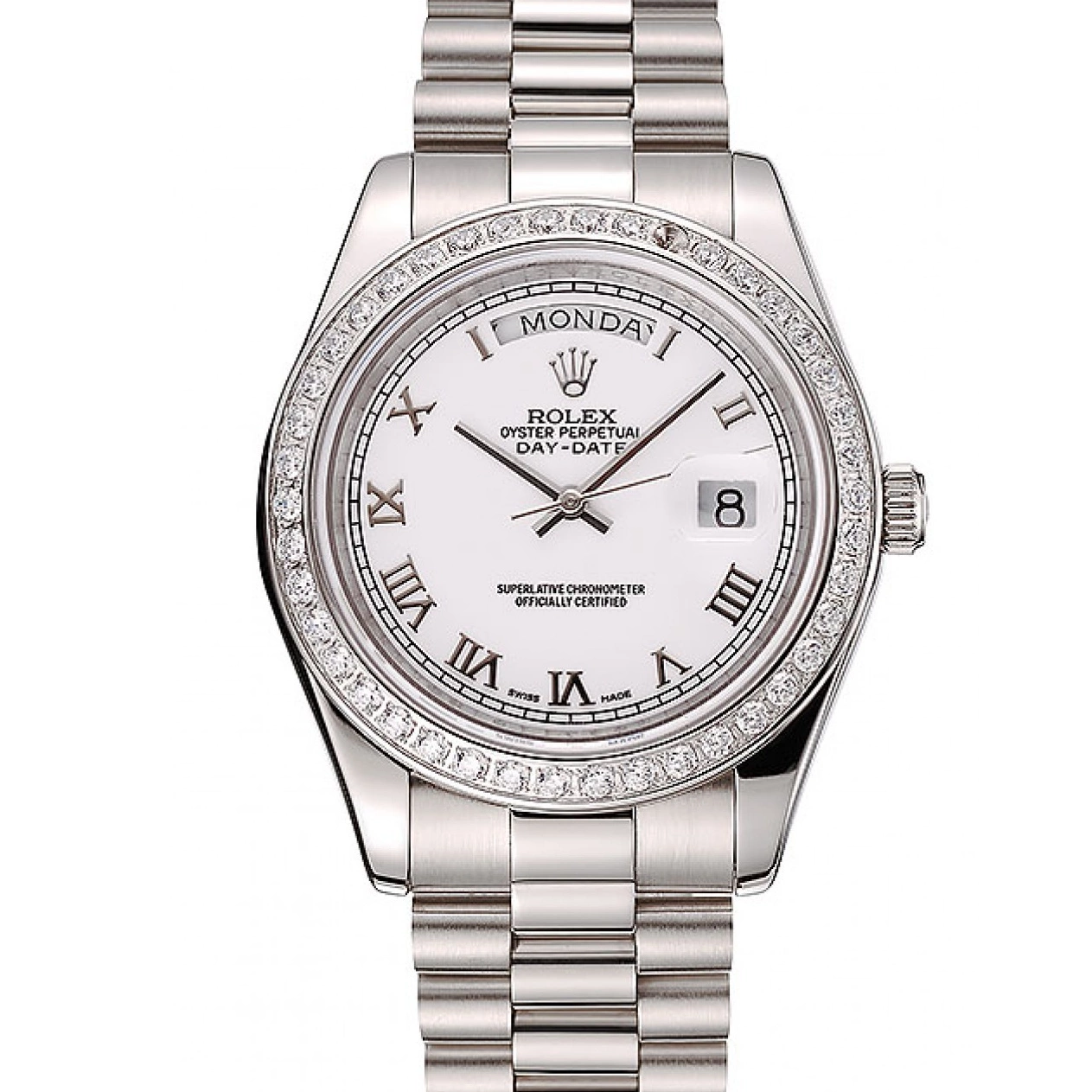 Good copy rolex watches Bracelet Day-Date Rolex Stainless Dial Steel 1453967 Case Swiss White Diamond 0701